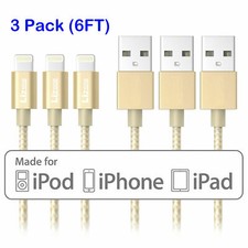 3X 6Ft Lightning Cable MFi Certified USB Charge/Sync Cord for iPhone iPad Gold