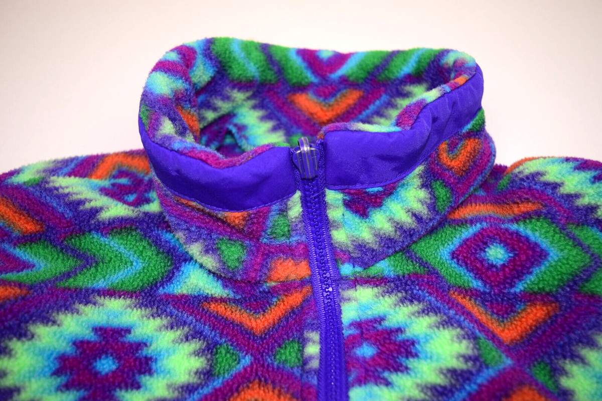 Fleece Jacket VTG Aztec Vaporwave Color Pop Fleece Zip Fleece Jacket VTG Aztec Vaporwave Color Pop Fleece Zip
