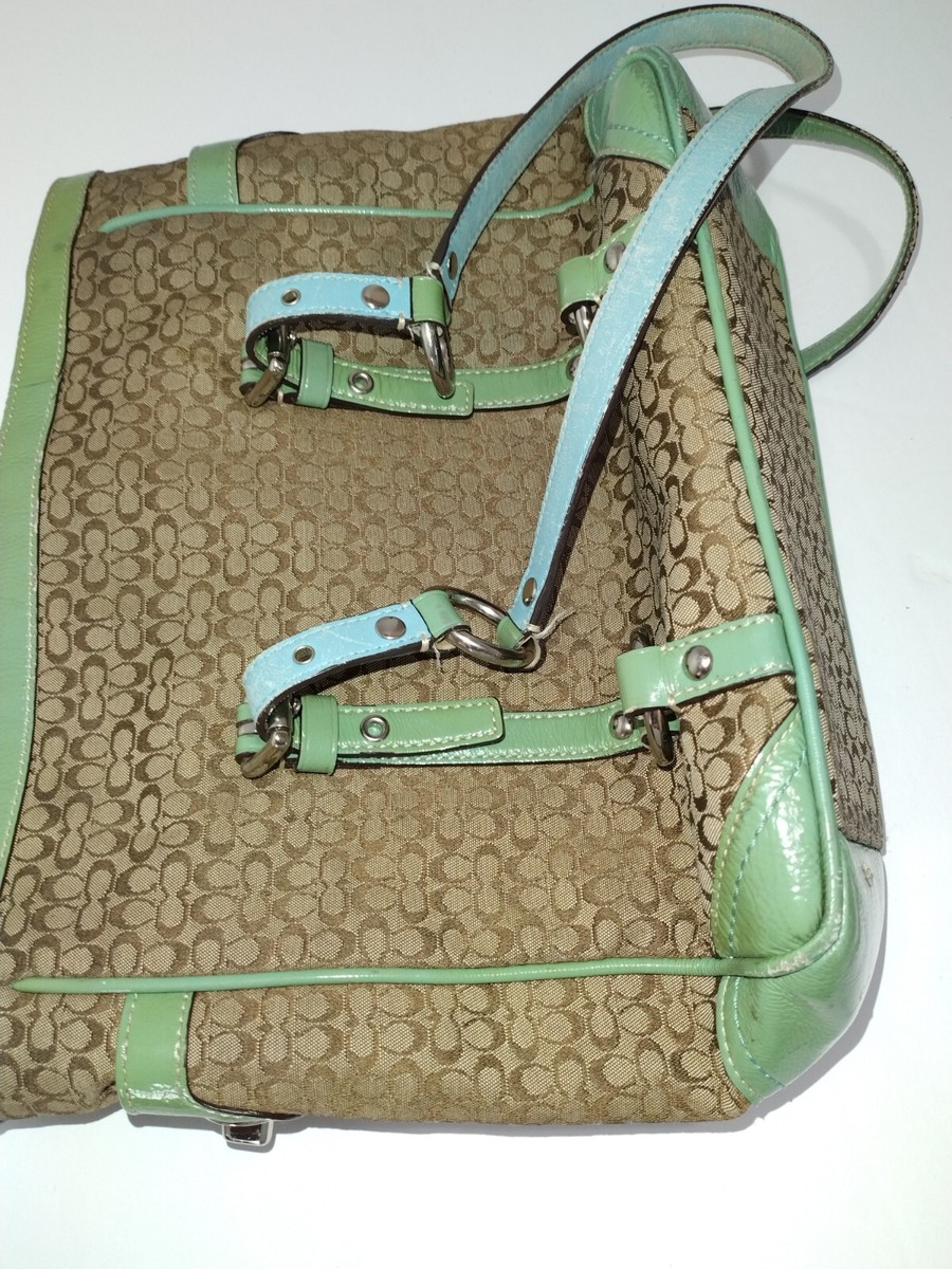 Coach Gallery Signature Jacquard, Tan Patent Satchel