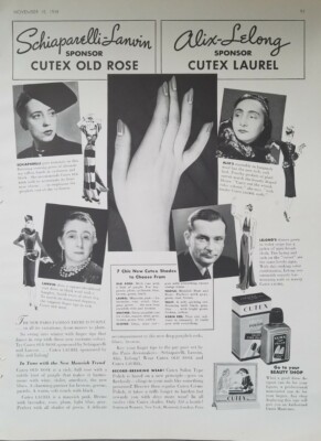 1938 Cutex fingernail polish Schiaparelli Lanvin Alix Lelong photo vintage ad