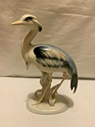 A Rare Heron / Crane/ Egret Porcelain German figurine made by Mertzler & Ortloff - Zdjęcie 1 z 12