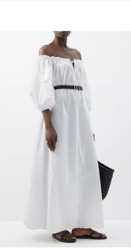 MATTEAU Off Shoulder Broderie Maxi Dress Sz 2 / 8 White
