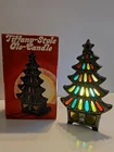 Tiffany Style 1977 Cast Iron Glo-Candle Holder Stained Glass Christmas Vintage