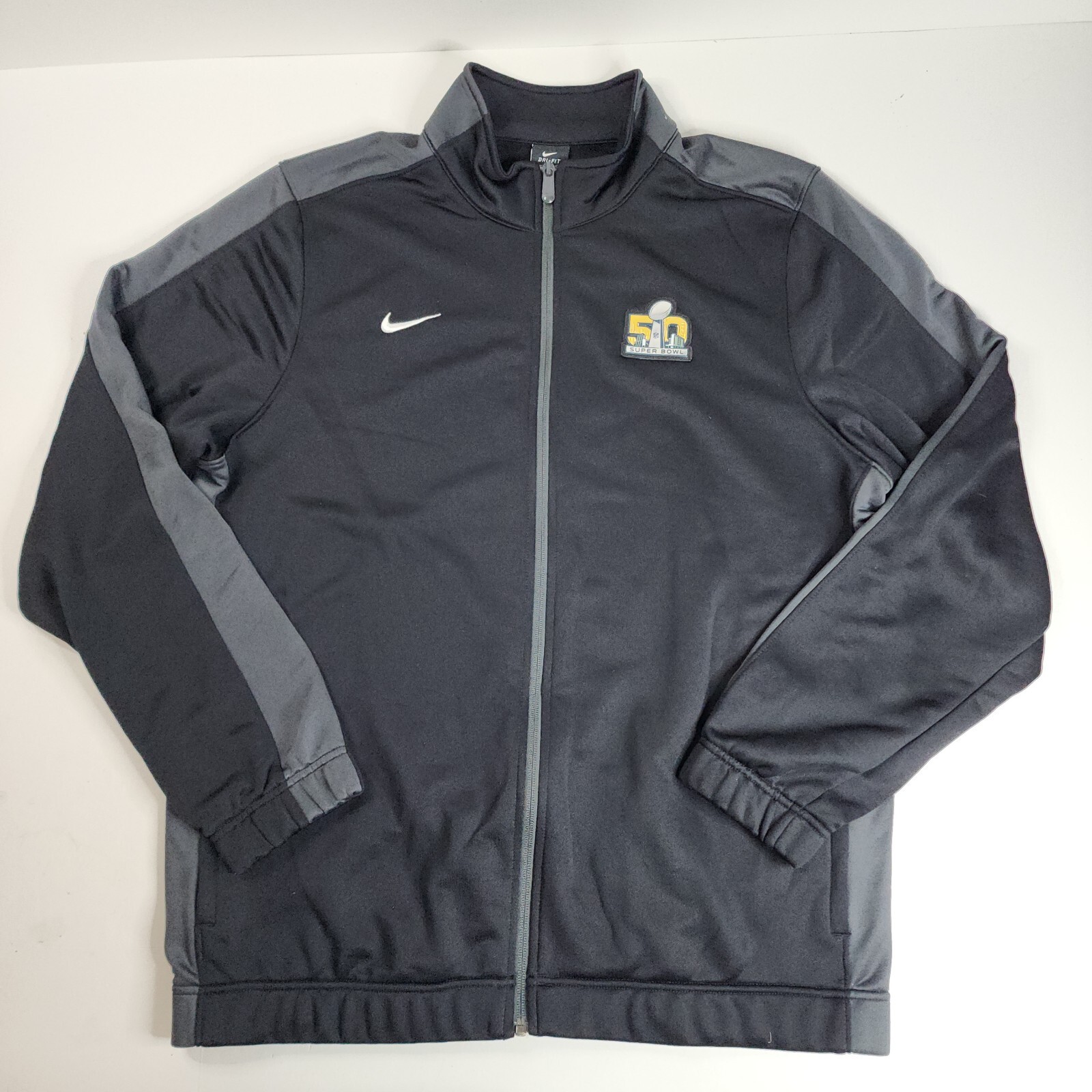 SACAI X NIKE Nike Super Bowl 50 Full Zip Track Jacket Nero Dri Fit Uomo Large XL Finto Collo