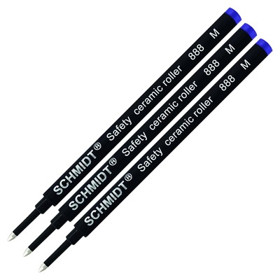 3 Pack 888 Rollerball Refills Medium Tip Blue Ink Smooth Writing Flow