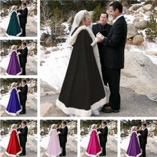 Christmas Hooded Long Cloak Winter Faux Costume Poncho Wedding Cloak