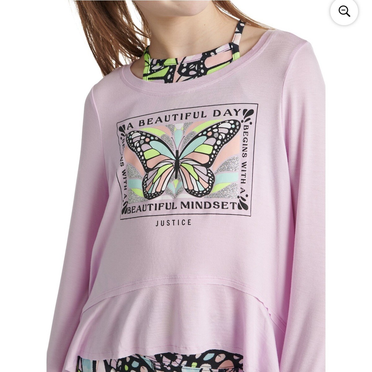 Justice CollectionX sz M 10 Long Sleeve 2-Fer Swing PINK butterfly