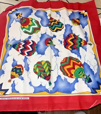 Hot Air Balloons Cotton Bandana USA Scarf Red Border 1980s Wamcraft 22"x21"