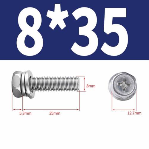 Phillips Hex Head with Washer Screws Hexagon Combination Stainless Steel M3-M10 - Picture 60 of 71