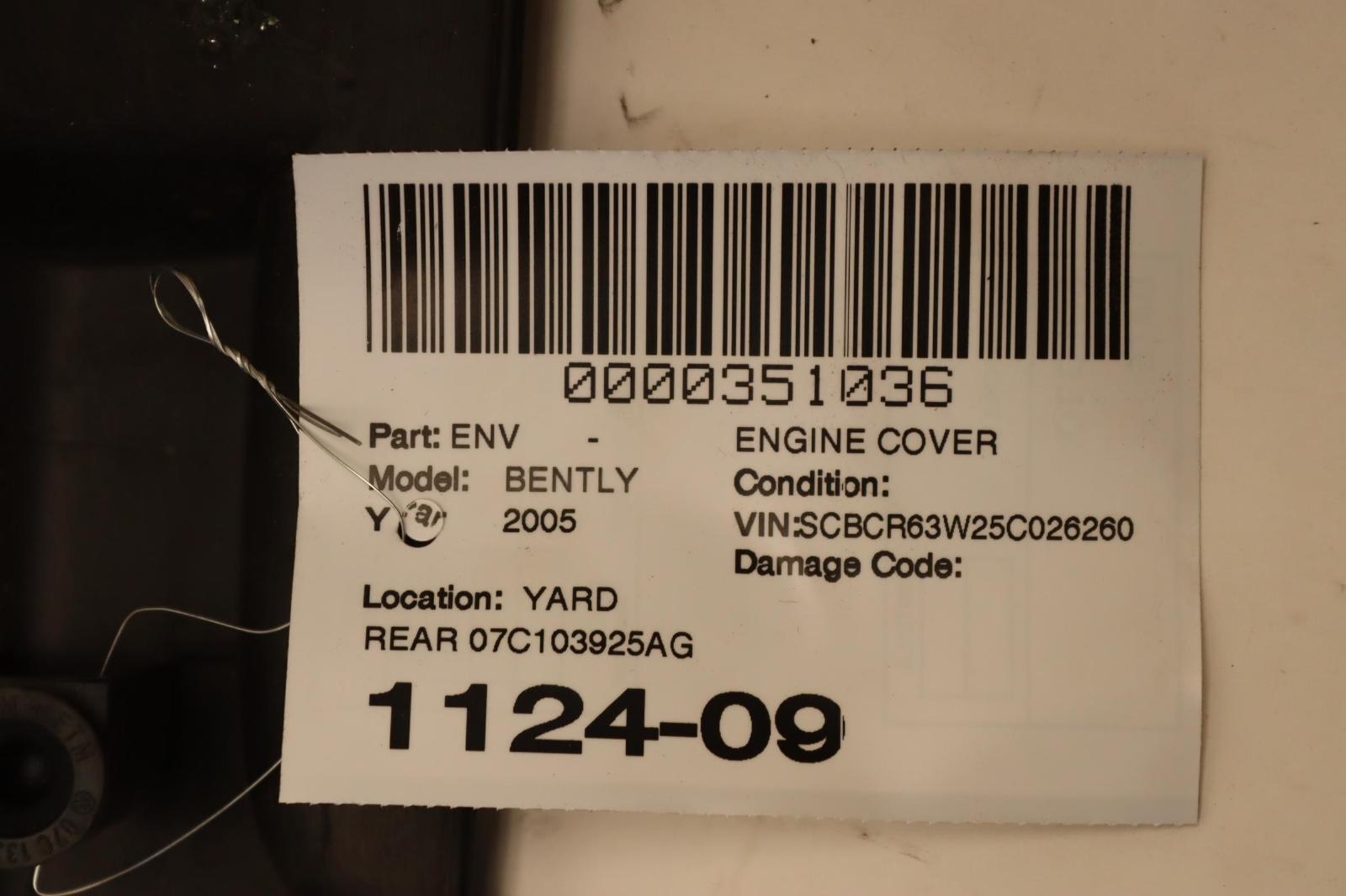 2003-2010 BENTLEY CONTINENTAL GT REAR ENGINE MOTOR COVER PLATE TRIM OEM