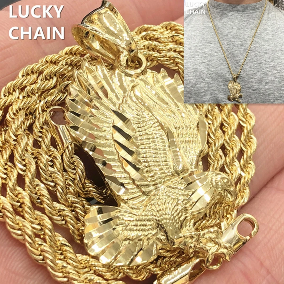 Mens gold chain with eagle pendant sale