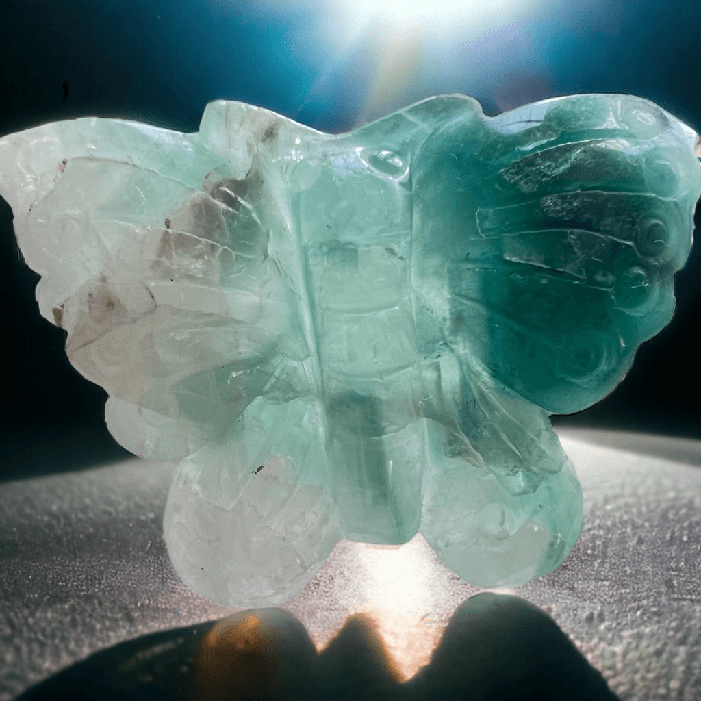 Green Banded Fluorite Crystal Butterfly Pendant Necklace