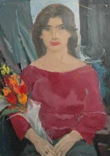 Vintage expressionist oil painting woman portrait
