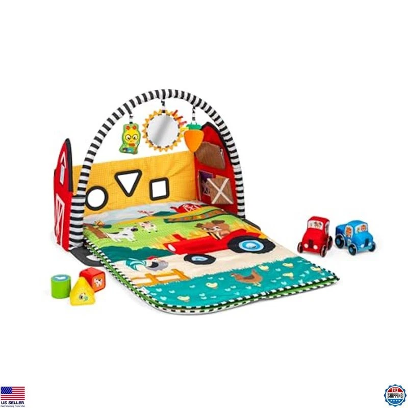 Baby Einstein Busy Barnyard Play Gym - Extra Large Mat with 8 Toys & 30+ Songs