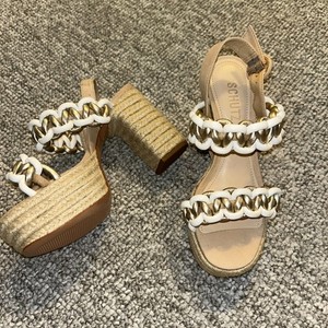 Schutz Juliet Platform Block Heel Espadrille Sandals white gold sz 6 B New