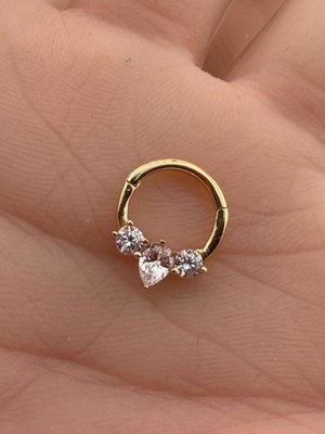 14K Gold Nose Ring Solid Yellow Gold Pear Cut CZ Hoop Hypoallergenic