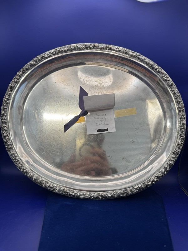 Vintage 800 Silver Oval Serving Tray Floral Repousse Border 712g Continental