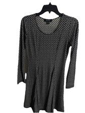 Karen Kane Long-sleeve A - Line Dress Black & White Geometric Medallion Women M