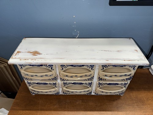 Antique Blue Onion Pattern Porcelain 6 Draw Cabinet 20” X 11” Exc Condition - Picture 3 of 13