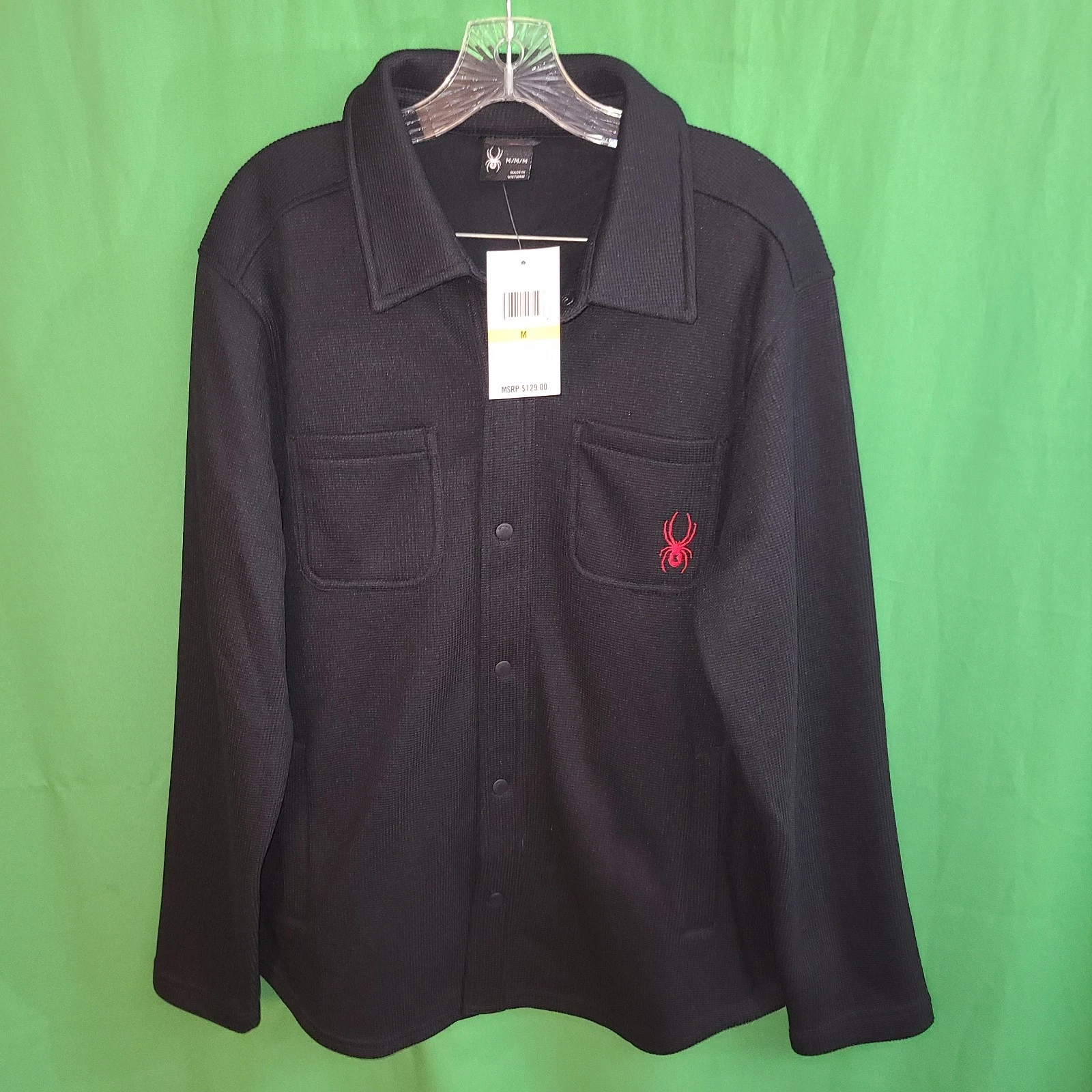 B124) NWT SPYDER medium men's black Shirt Jacket snaps stretch