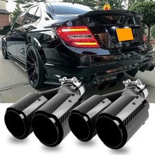 For Benz C-Class W204 Inlet 2.5" to 3" Dual Outlet 4" Carbon Exhaust Tip Gloss