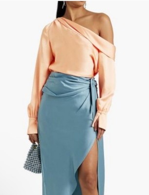 NWT Jonathan Simkhai Alice One Shoulder Satin Top In Orange Size Medium NWT $295