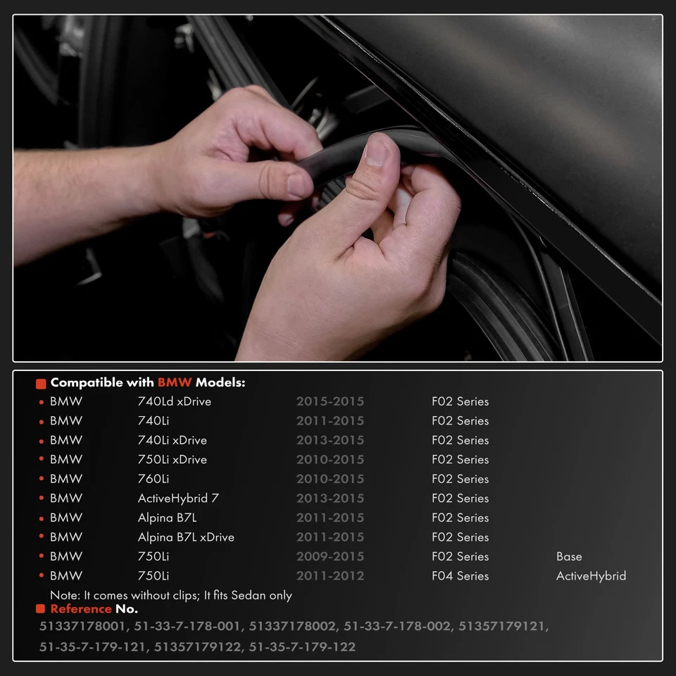 4x Sello de resistencia para cubierta de canal delantero y trasero para BMW F02 740Li xDrive 740Li Foto 2 de 4