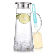 SUSTEAS 1.5 Liter 51oz Glass Pitcher with Lid, Easy Clean Heat Resistant Glas...