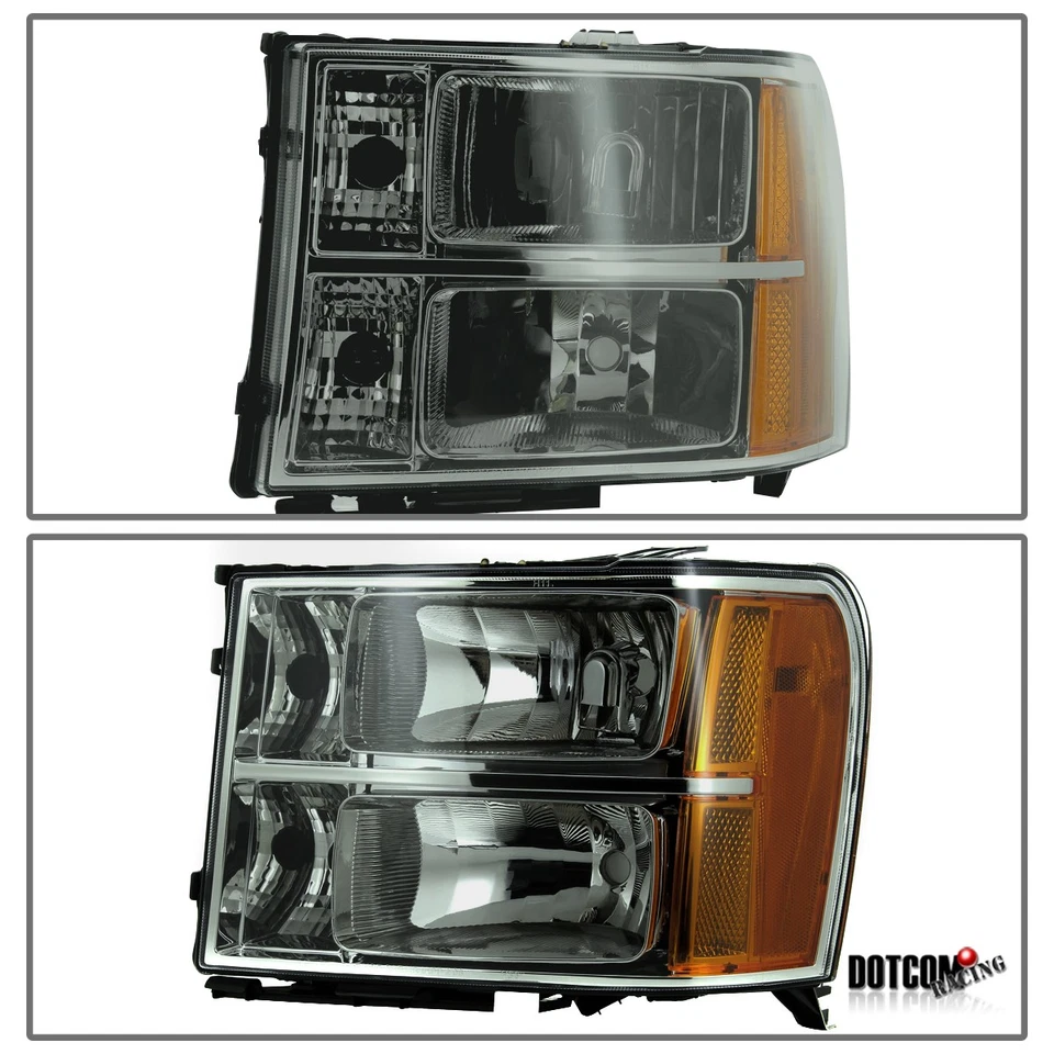 Fit 2007-2014 GMC Sierra 1500 2500HD Smoke Headlights Lamps Assembly Left+Right Foto 3 de 4