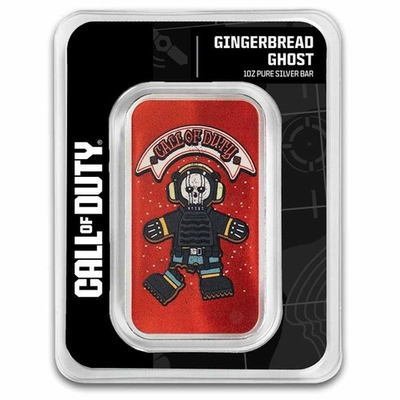 #ad 1 oz Silver Call of Duty™ Gingerbread Ghost Colorized Bar In Assay Card $95.23