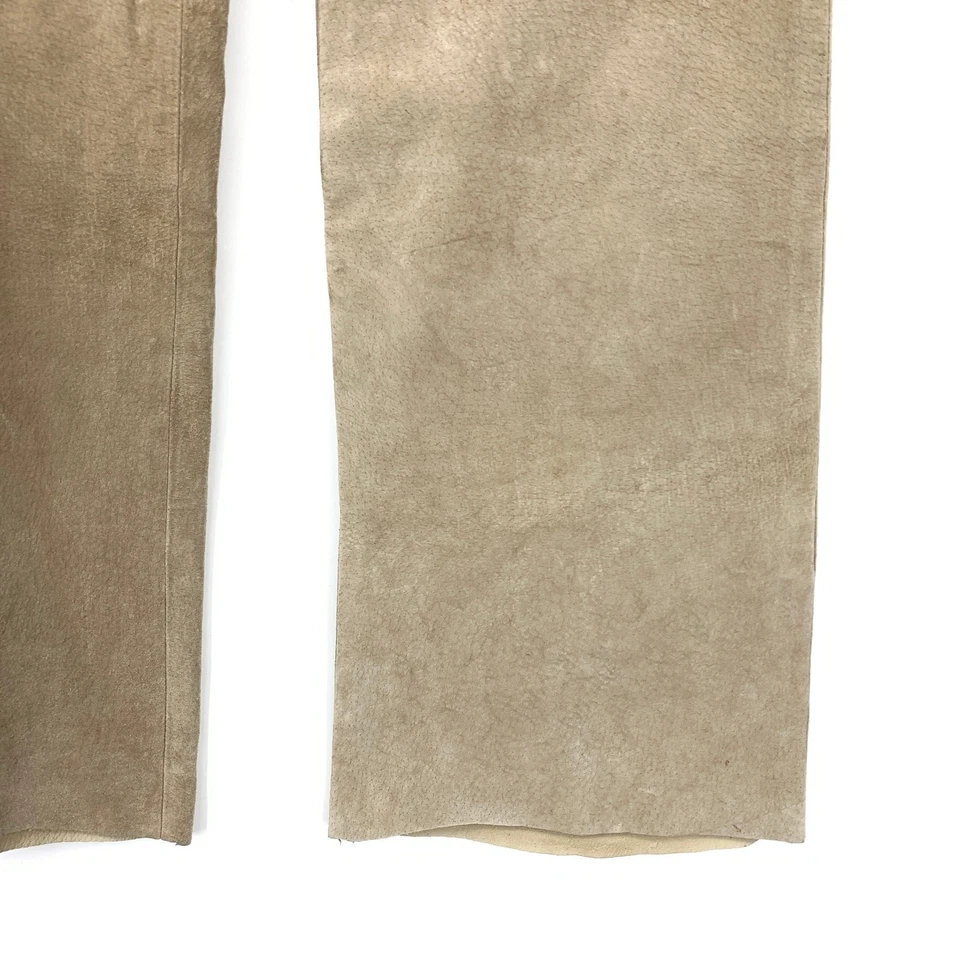 Vintage Flare Leg Suede Leather Pants Womens Size 28 Beige Tan Hems Cut - Image 4 of 4