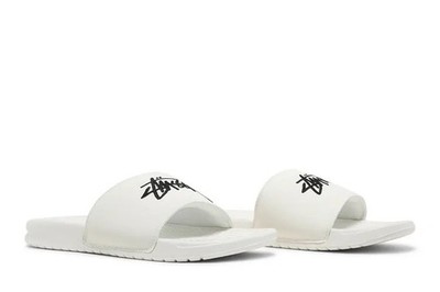MENS NIKE X STUSSY BENASSI SLIDES / SANDALS WHITE SAIL-BLACK SZ 7