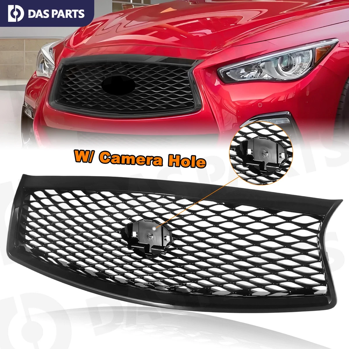 Gloss Black Honeycomb Front Upper Grille For Infiniti Q50 Sedan 2014-2017 – Direct Replacement, Painted Finish