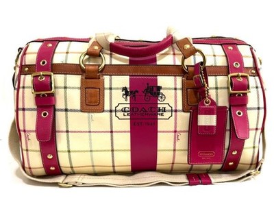 RARE Coach Heritage Stripe Coated Tattersall XL Duffle Travel Tote