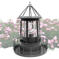 SOLAR POWERED LIGHTHOUSE 360 Degree Rotating Lamp GARDEN LIGHT HOUSE WATERPROOF