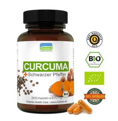 Vivameo   Bio Kurkuma & schwarzem Pfeffer à 673 mg Curcumin, Piperin 300 Kapseln