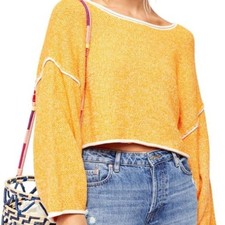 Free People Bardot Cropped Sweater Orange Peel Combo Women  s M