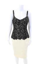 Michael Kors Womens Color Block Lace Trim Sleeveless Dress Black Cream Size 8