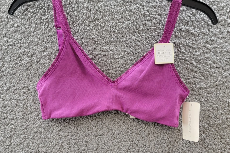 Bralette elástico On Gossamer Cabana para mujer M púrpura pointelle ribete gancho y ojo Foto 2 de 4