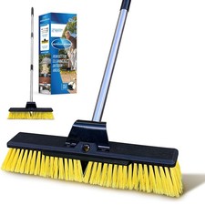 Heavy Duty Garden Broom Outdoor 16" Stiff Hard Brush & Metal Handle Yellow 