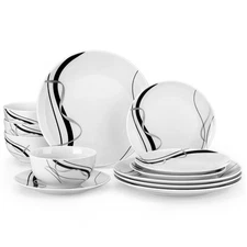 VEWEET 12-Piece Porcelain Dinnerware Set Round Dishware Dinner Set Service for 4