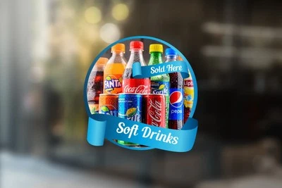 ARTISIGN CRAFTS Soft Drink sold here sign sticker shop van takeaways POS window display sign sti