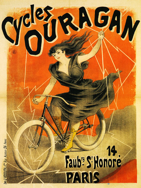 CYCLE Bicycle Ouragan Lady Bike Paris France Vintage Poster Repro
