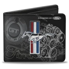 Buckle-Down Men's PU Bifold Wallet-Mustang Tri-Bar Stripe/GT Motor , Multicolor
