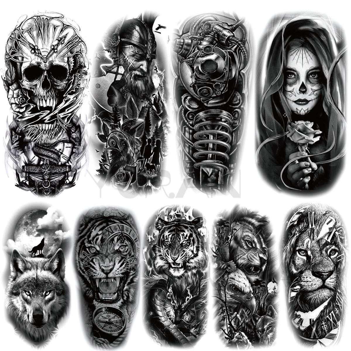 Buy Full Sleeve Black Skull Wolf Temporary Tattoo Realistic Online in India   Etsy