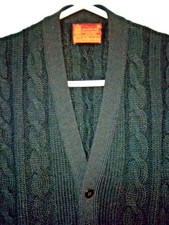 VTG Kings Road Sears Belted 100 Wool V Neck Cable SWEATER VEST Black Sz Medium