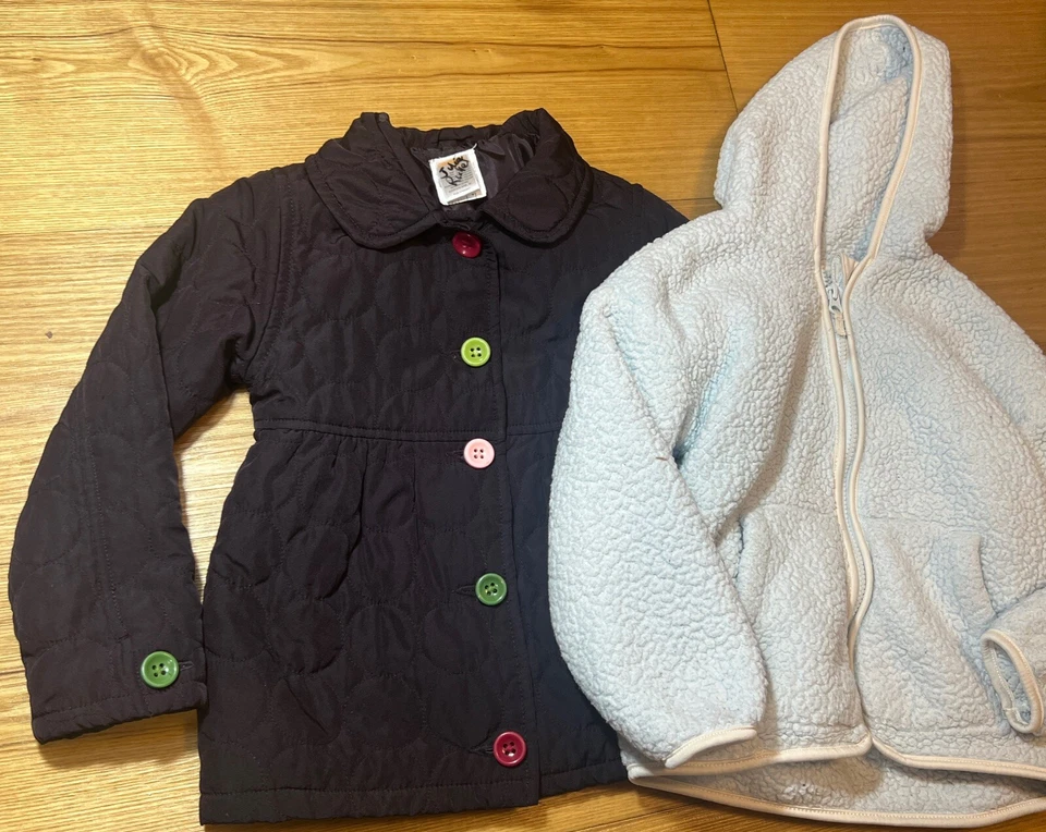 Chaqueta Abrigo Niña Talla 5-6 5T Negro Azul Botón Cremallera Poliéster Foto 2 de 4