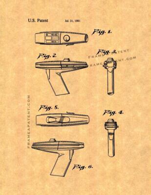Star Trek Phaser Patent Print Ancient Gold