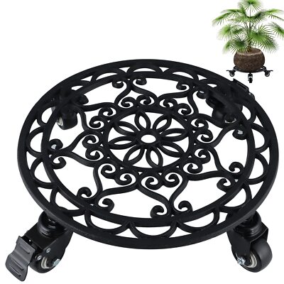 Cast Iron Plant Caddy 13 Inches, Rolling Plant Stand with Locking Wheels, Pla...