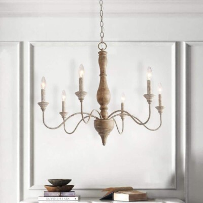 LNC 6-Light Rustic Farmhouse Wood Chandelier 29.5 in. W